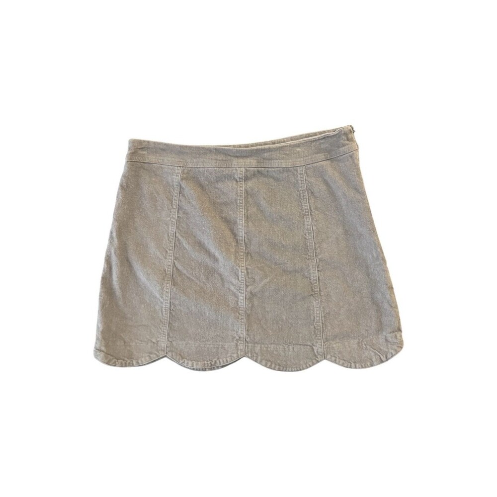 HYFVE Corduroy Mini Skirt Large Taupe Scallop Hem Lined Boho A Line Side Zip